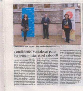 Renovación convenio Colegio de Economistas de León y Banco Sabadell Herrero