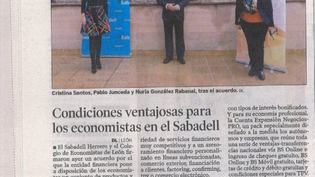 Renovación convenio Colegio de Economistas de León y Banco Sabadell Herrero
