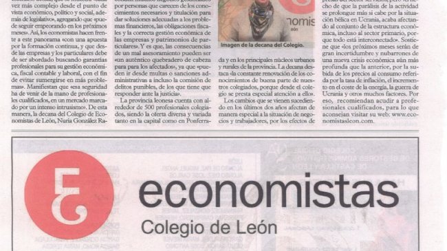 El Colegio de Economistas de León en el especial de Colegios Profesionales de La Nueva Crónica